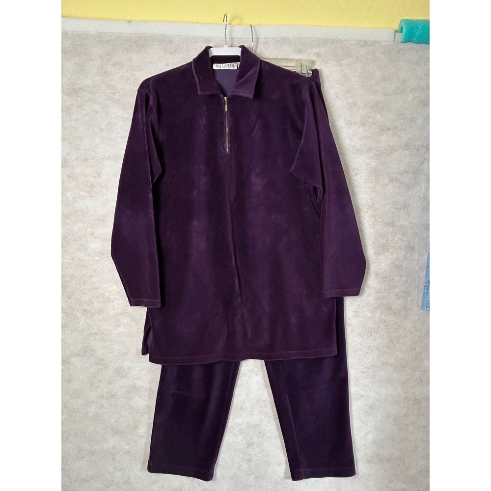 Chaus Sport Purple Corduroy Knit 2 Piece Set Tunic Top M and Pants L Loungewear
